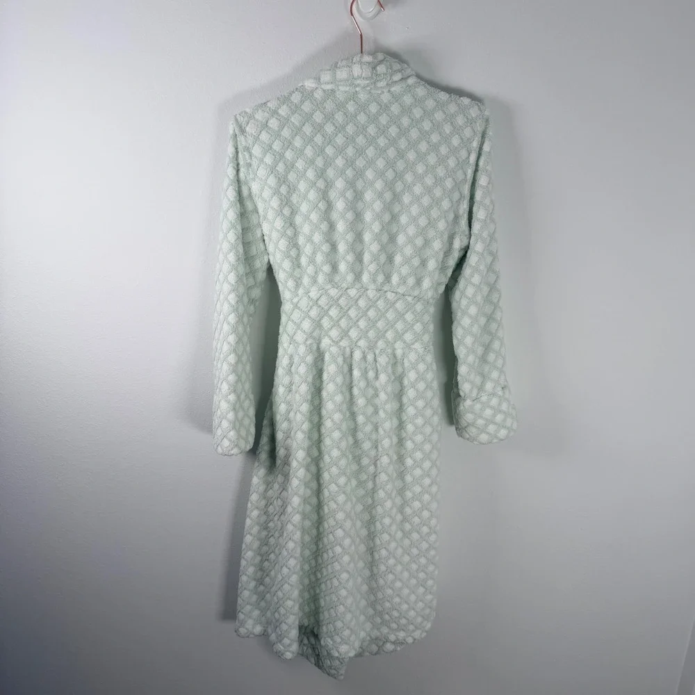 Soft Surroundings Mint Green Textured Plush Robe Small 2DA25 Long Sleeve Belted